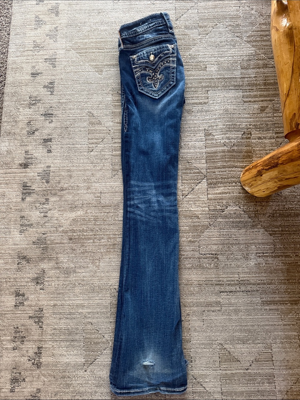 Women’s Dark Blue Bootcut Jeans with Embroidered Back Pockets
